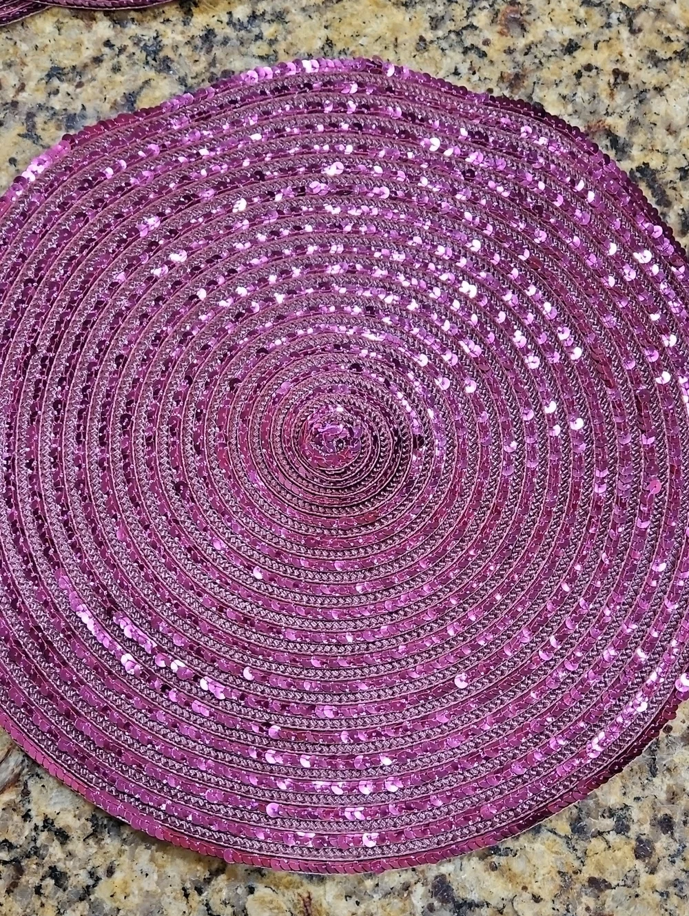 Set of 4 Round Sequin Placemats in Magenta 15 Inch Diameter